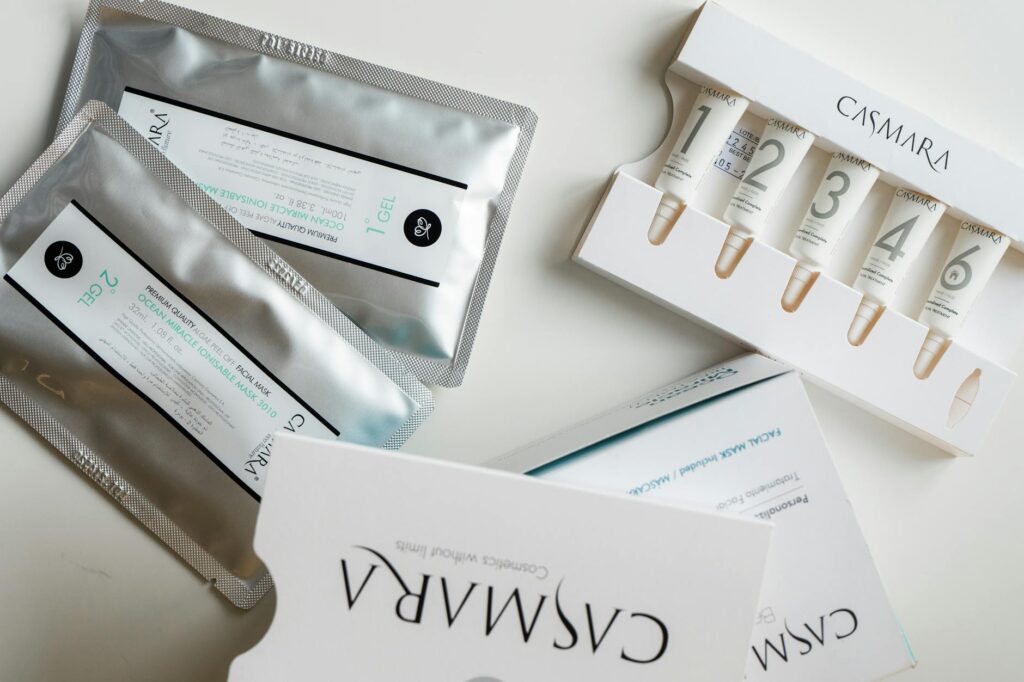 Discover Casmara skincare products elegantly displayed in a flatlay. Perfect for