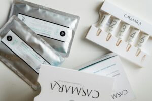 Discover Casmara skincare products elegantly displayed in a flatlay. Perfect for