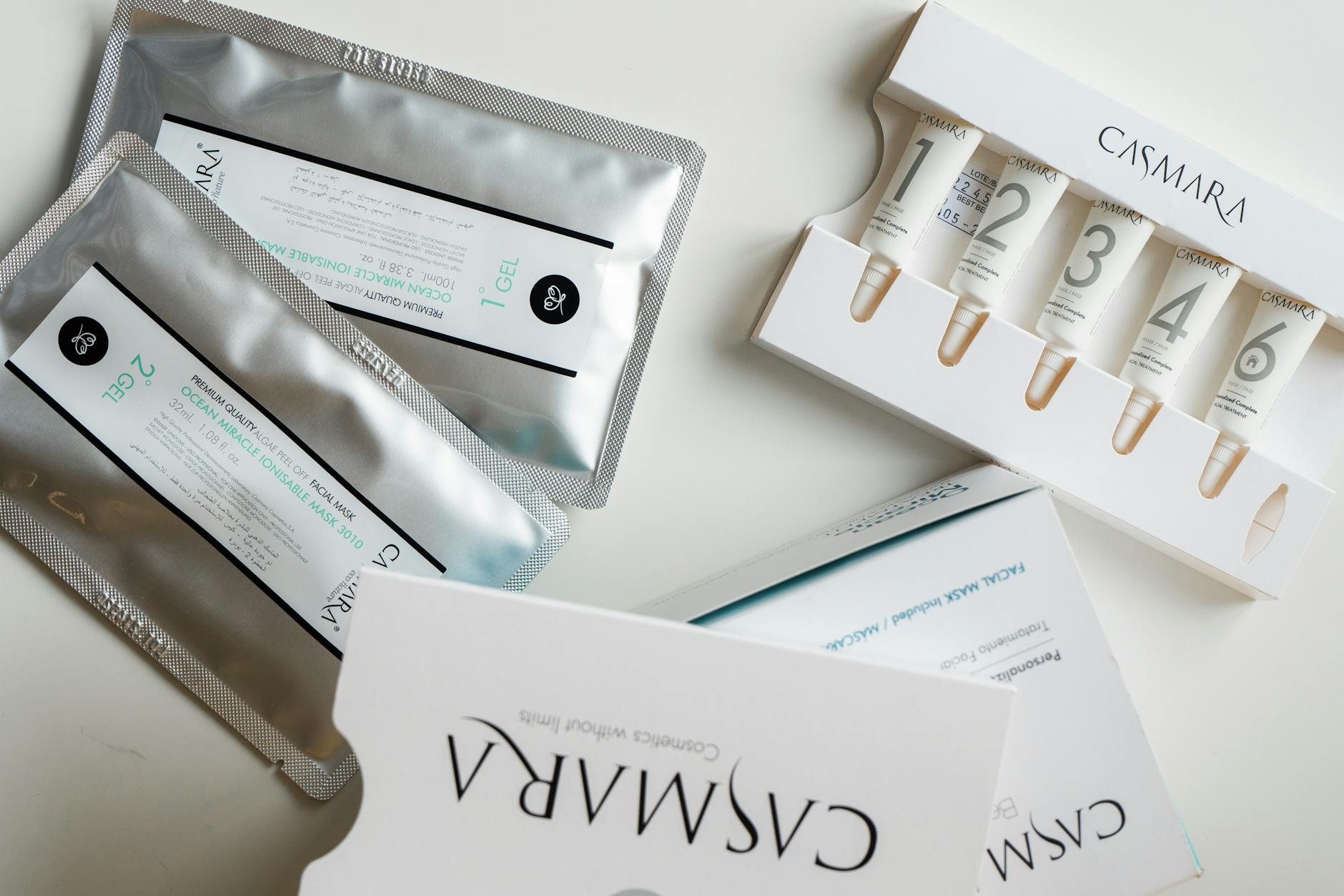 Discover Casmara skincare products elegantly displayed in a flatlay. Perfect for