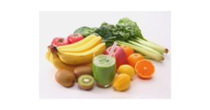 [food_diet] スムージーとフルーツ・野菜（人物なし・白背景）